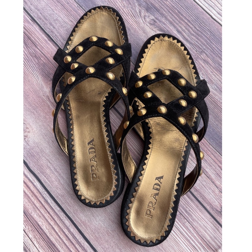 Prada Black Suede Studded Sandals size 35